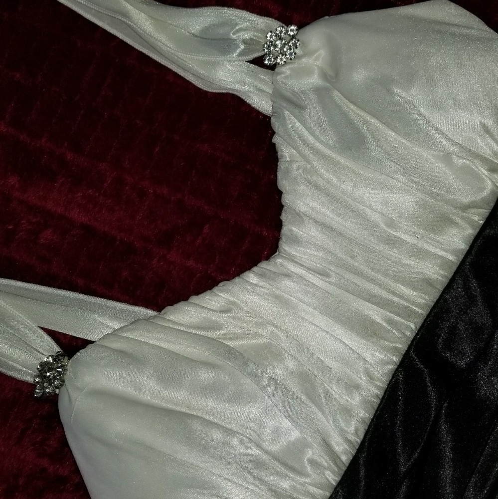White Dress with Black Ribbon & Rhinestones - Picture 3 of 8